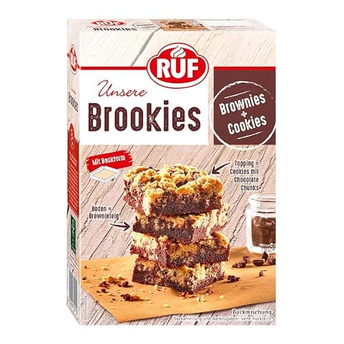 RUF Brookies, Brownies & Cookies vereint in einer schokoladigen Backmischung, inklusive praktischer Papier-Backform, einfache Zubereitung, 1 x 460g - Image 1