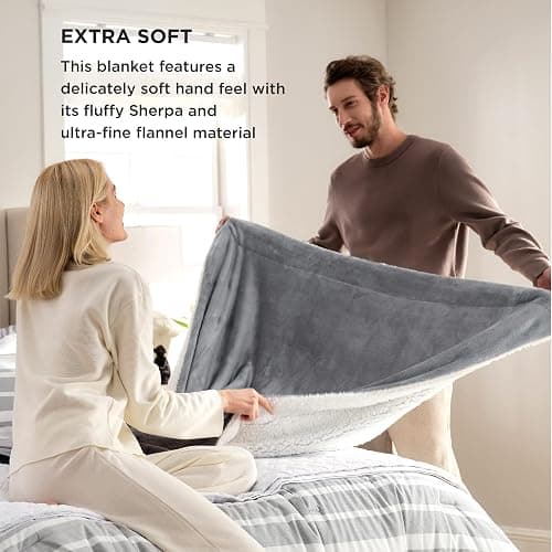 Bedsure GentleSoft Sherpa Fleece Throw Blanket for Couch - Thick and Warm Christmas Blanket for Winter, Soft Fuzzy Plush Throw Gift for Women, Grey, 50x60 Inches thumbnail 5