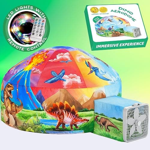 W&O Dino Aerodome with LED Lights - Inflatable Jurassic Fort for Kids Aged 3-12, Inflates in Seconds Creating an Immersive Dinosaur Experience (Fan Not Included) - Image 1
