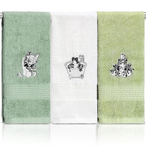 Breling 3 Pcs Frog Hand Towels for Bathroom, Frog Kitchen Hand Towels 13.3 x 29 Inch 100% Cotton Soft Embroidered Washroom Decoration for Animal Lover Restroom Decorative Gifts - Image 1