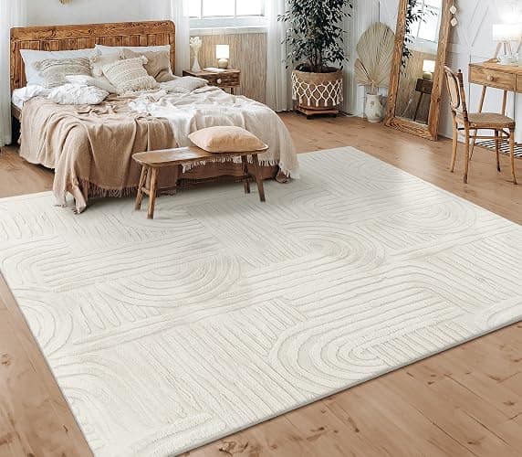 Paco Home Teppich Wohnzimmer Schlafzimmer Kurzflor Skandinavisches Boho Muster Geometrisch Rauten Motiv Einfarbig Weich Modern, Grösse:120x160 cm, Farbe:Creme 7 - Image 1