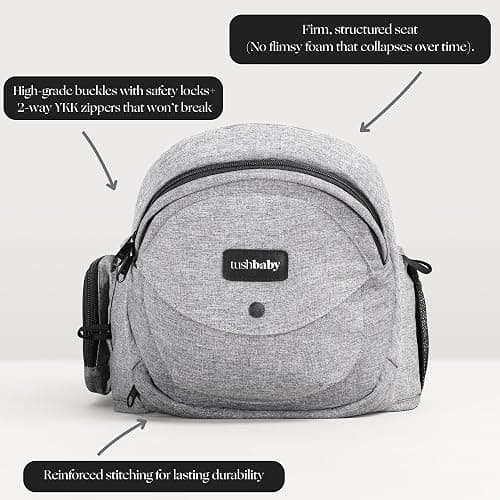 Tushbaby Ergonomic Hip Seat Carrier- for Babies and Toddlers 0-3yrs, Safety Approved, Structured Support, Convenient Pockets, Feeding Aid, Durable YKK Zippers, Foam-Free Build, (Grey) thumbnail 6
