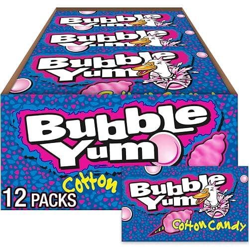 BUBBLE YUM Cotton Candy Flavored Chewy, Bubble Gum Packs, 2.82 oz (12 Count) - Image 1