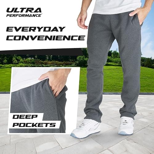 Ultra Performance 3 Pack Mens Fleece Wide Leg Sweatpants with Pockets, Open Bottom Workout Sweatpants for Men thumbnail 3