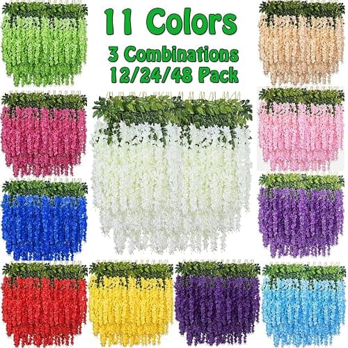 SVABLUM Artificial Wisteria Hanging Flowers Fake Wisteria Flower Garland Silk Vines Rattan Decor for Home Wedding Arch Wall Garden Greenery Bedroom Outdoor Office Party Decoration (24, Pink) thumbnail 5