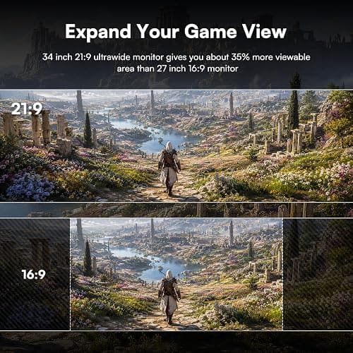 DJiEX 34 Inch Ultrawide Curved Gaming Monitor, 180Hz, Height Adjustable | WQHD 3440x1440, 1500R, 4000:1, 127% sRGB, FreeSync, 16.7M, Curvature & 178° Viewing Angle, Base for Computer, Business thumbnail 4