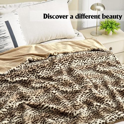 JONIYEAR Cozy Plush Striped Brown Cheetah Faux Rabbit Fur Throw Blanket 50" x 60",Decorative Thick Fuzzy Leopard Lap Blankets for Women, Soft Fluffy Animal Printed Warm Shaggy Blanket for Winter Fall thumbnail 2
