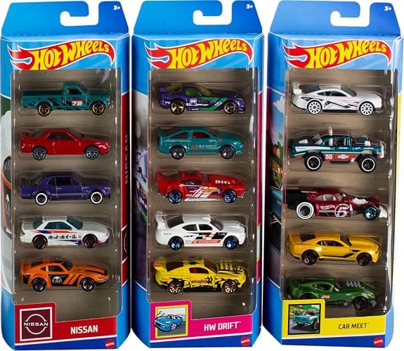 Hot Wheels Toy Cars or Trucks 5-Pack Bundle, 3-Themed Sets of 5 1:64 Scale Die-Cast Vehicles for Kids & Collectors, 15 Total (Styles May Vary) - Image 1