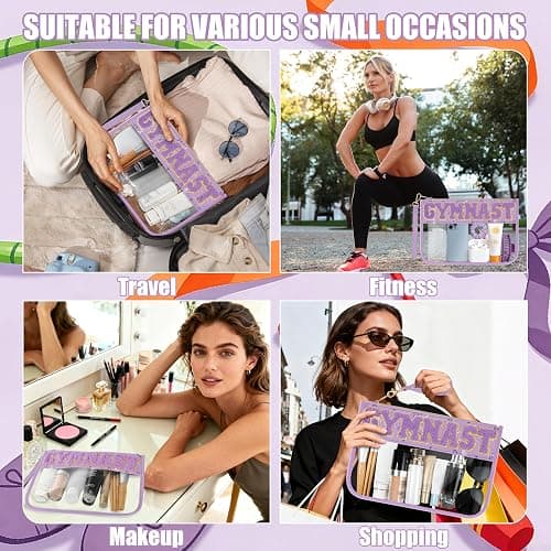 BuyCard Gymnastics Gifts Cosmetic Makeup Bag with Chenille Letter Patch, Clear Pouch PVC Organizer Purse, Waterproof Travel Bag, Portable Toiletry Storage Bag for Her Girls Friends Women thumbnail 5