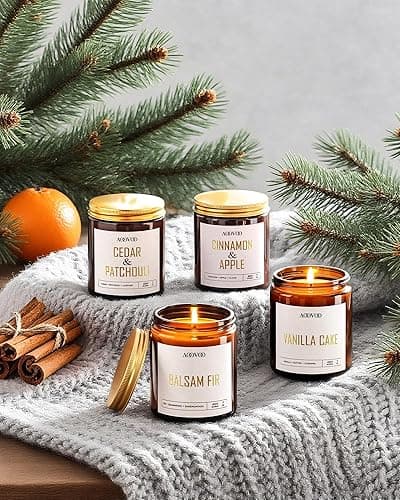 AOOVOO Christmas Candle Set - 4PC Scented Candles, 28 oz Soy Candles, Soy Candle for Home Scented, Balsam Fir/Cedar&Patchouli/Cinnamon&Apple/Vanilla Cake thumbnail 3