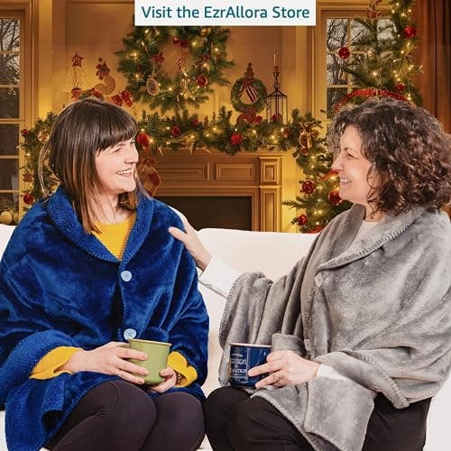 Premium Double Layer Poncho Blanket -No Sleeves Easy On Easy Off- Drape and Go- Top Christmas Gifts for Grandma, Gift for Mom and Elderly Women (Silver Grey) thumbnail 2