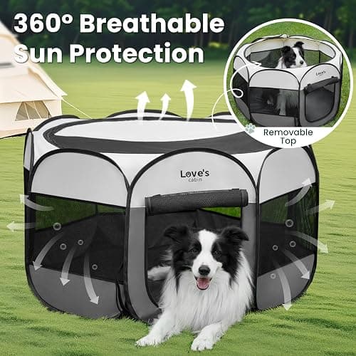 Love's cabin Pet Puppy Dog Playpen, Small Dog Tent Crates Cage Indoor/Outdoor, Portable Playpen for Cat, Foldable Pop Up Dog Kennel Playpen with Carring Case, Removable Zipper Top, Grey thumbnail 9