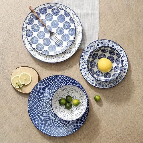 Selamica Ceramic Dinnerware Sets, 12-Pieces Plates and Bowls Sets, Scratch Resistant Dishes set for 4, Dishwasher & Microwave Safe,Vintage Blue - Vintage Blue - 12 Pieces thumbnail 5