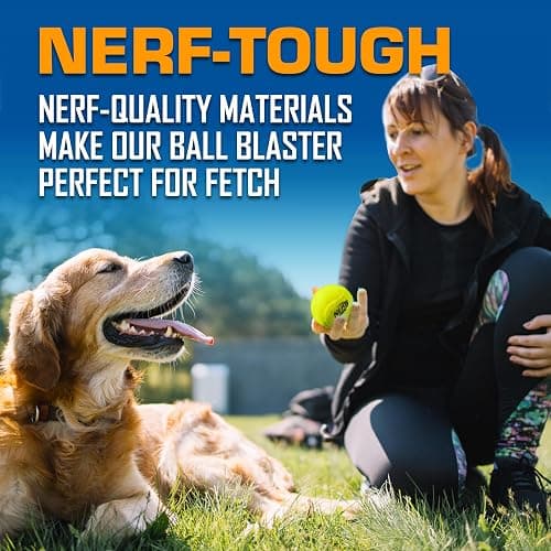 Nerf Dog Tennis Ball Blaster Dog Toy Gift Set, Tennis Ball Dog Fetch Toy Launches up to 50 ft, Dog Ball Thrower for All Breeds Includes Translucent Blue Tennis Ball Launcher and 3 Dog Tennis Balls thumbnail 4