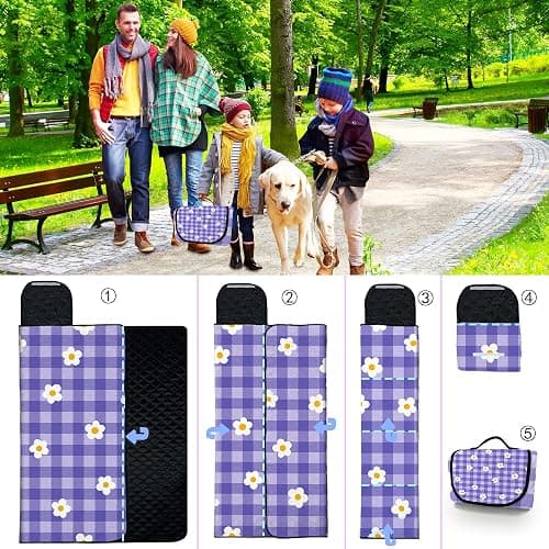 Extra Large Picnic Blanket Waterproof,80"x 80"Foldable Machine Washable Beach Blanket,Outdoor Blanket for 6-8 Adults,Suitable for Indoor Crawling,Park Beach,Camping,Hiking,Family Travel(Purple) thumbnail 8
