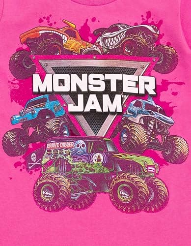 Monster Jam Girls 2 Pack T-Shirts Toddler to Big Kid Grave Digger El Toro Loco Whiplash Monster Mutt Dalmatian Megalodon thumbnail 6