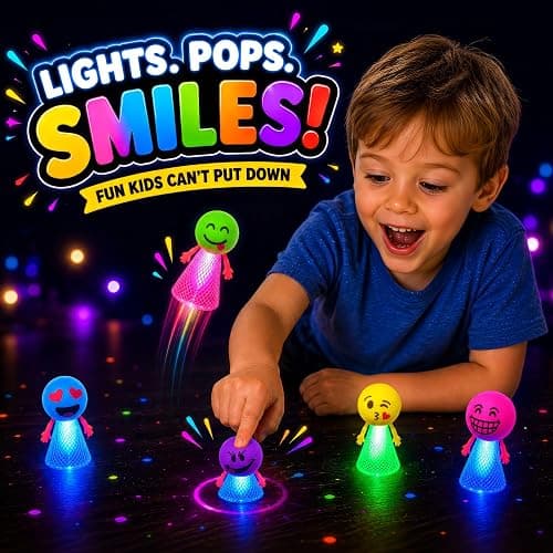 Liberty Imports 24 PCS Jumping Emoticon Popper Spring Launchers LED Light Up Toy Bouncy Party Favors Supplies and Goodie Bag Fillers for Kids, Toddlers (Light Up) thumbnail 2