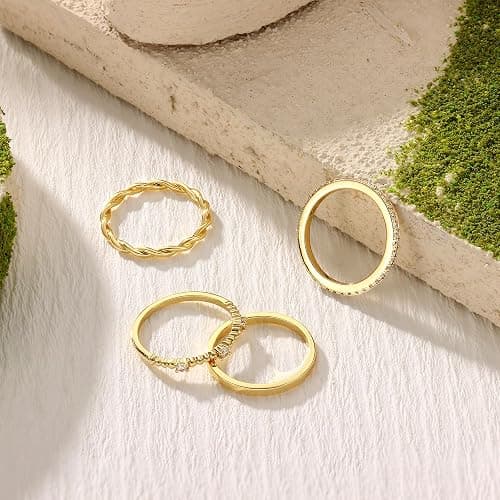 FUNRUN JEWELRY Stackable Gold Rings for Women Non Tarnish 14K Gold Plated Minimalist Cubic Zirconia Statement Engagement Promise Band Rings Thin Dainty Knuckle Thumb Ring Set Size 5-10 thumbnail 5