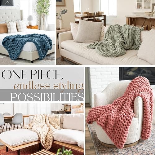 SAMIAH LUXE Sage Green Chunky Knit Blanket Throw 50x70, Chenille Chunky Knit Throw Blanket for Living Room Decor or Boho Decor, Thick Yarn Knitted Blankets for Couch or Bed, Knitted Crochet Blankets thumbnail 6