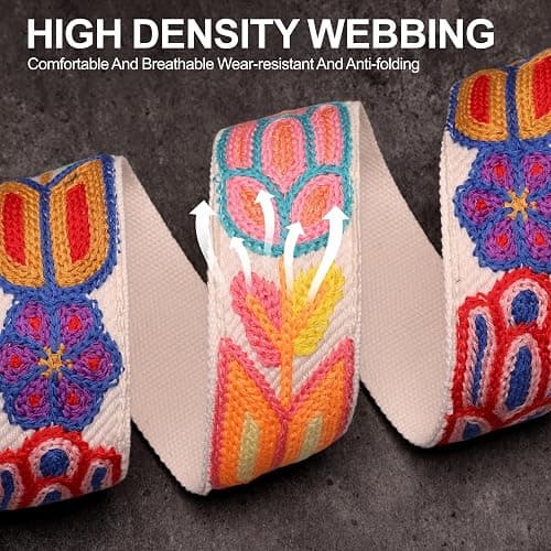 YIKOKO Guitar Strap 2", Soft Woolen Knit, Cowhide Leather End, for Acoustic and Bass Electric Guitars, Free Button, 2 Strap Locks and 4 Guitar Picks thumbnail 3