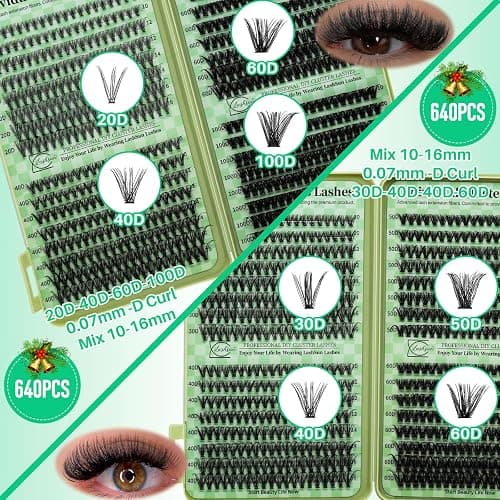 LASHSUN Lash Clusters Kit Wispy Eyelash Clusters 2304PCS Kit Cat Eye Kit Cluster Eyelash Extensions Pestañas Postizas Naturales DIY Lash At Home+Lash Bond and Seal,Remover,Tweezers thumbnail 3