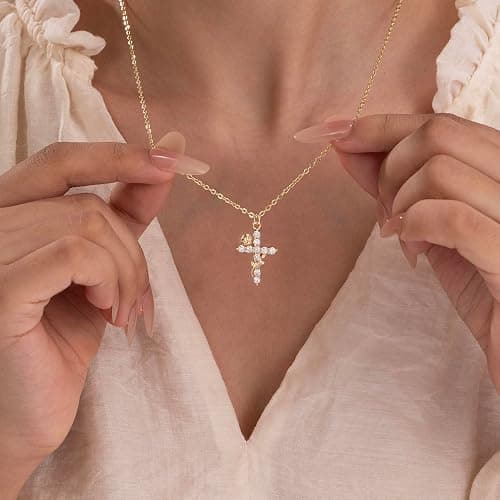 Robaice Upgraded Crown Cross Necklace for Women, 14K Gold Plated Crown Cross Pendant Necklace, Non-Tarnish Faith Jewelry for Women, Christian Religious Gifts for Her thumbnail 3
