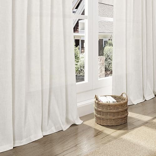 Cream Linen Back Tab Curtains 84 Inch Length for Living Room 2 Panel Set Neutral Modern Farmhouse Window Privacy Semi Sheer Linen Drapes Rustic Pinch Pleated Look Curtain Natural Ivory Colored thumbnail 6