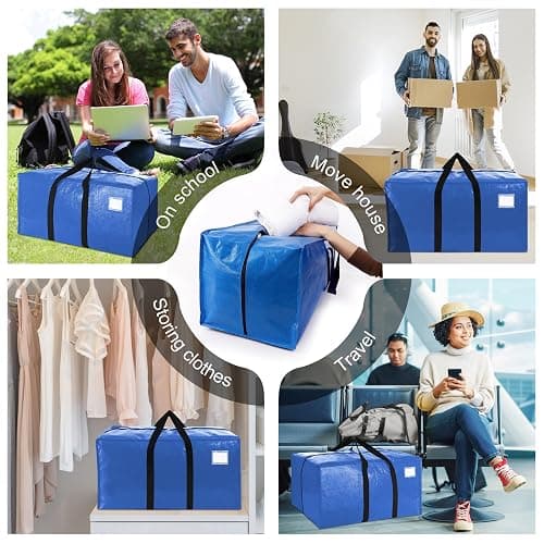 VELVETSURE Heavy Duty Extra Large Moving Bags W/Backpack Straps - Strong Handles & Zippers, Storage Totes For Space Saving, Fold Flat, Alternative to Box and Bin (Set of 6, Multicolor) thumbnail 6