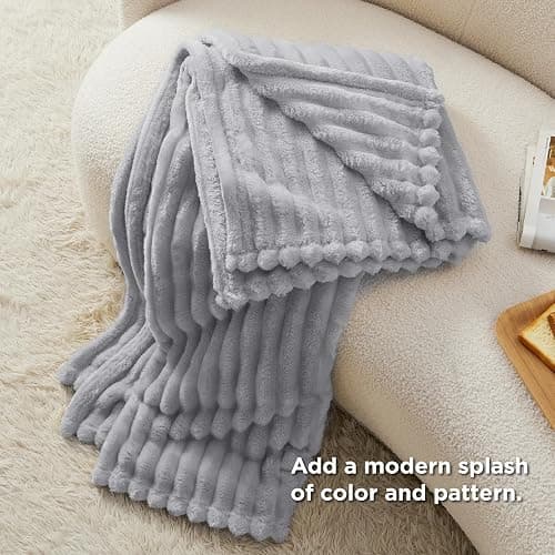 Bedsure GentleSoft Grey Throw Blanket for Couch - Cozy Soft Blankets for Women, Cute Small Fleece Throws for Girls, Light Grey, 50x60 Inches thumbnail 6