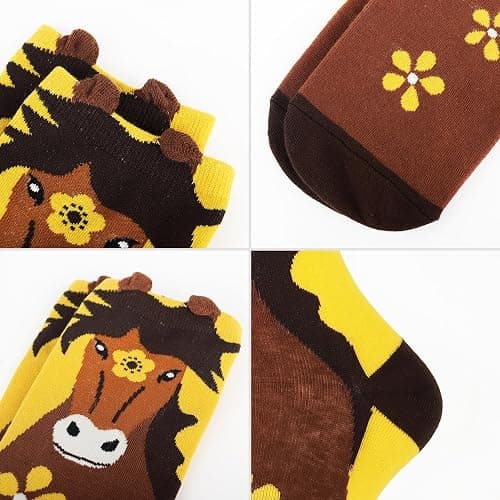Jeasona Women's Cat Socks Cat Gifts Cute Animal Socks Dog Owl Gifts for Women - Multicolored Horse thumbnail 3