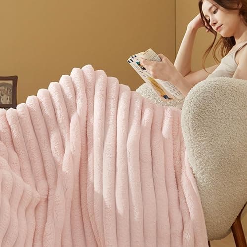 Bedsure Pink Throw Blanket for Couch - Super GentleSoft Cozy Blankets for Women, Cute Small Fleece Throws for Girls,50x60 Inches, Wider Striped Design，Pink Christmas Decor thumbnail 6