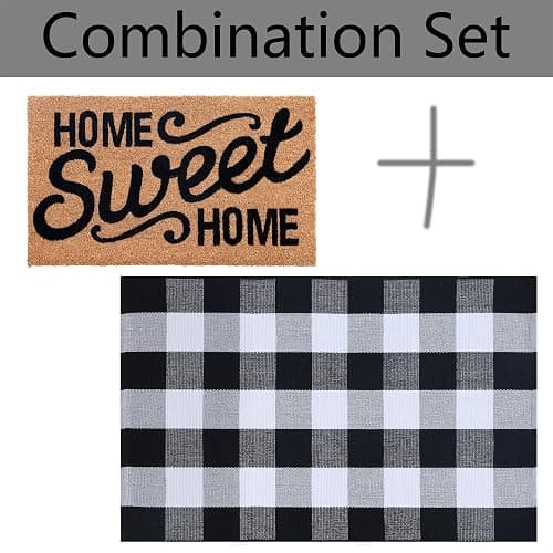 100% Coco Coir Welcome Mat + 28 x 43 Inches Buffalo Plaid Rug Combo Set - Farmhouse Front Porch Entryway Fall Decor Floor Mat, Doormat Indoor Outdoors Spring Mats Home Sweet Home - 2'4" x 3'7" (Rectangular) - Plaid, Home Sweet Home thumbnail 3