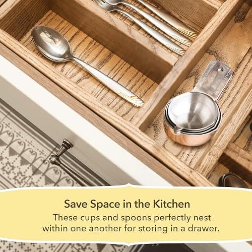 Simply Gourmet Measuring Cups and Spoons Set of 12 – Stainless Steel Kitchen Gadgets – Stackable Design with Long Handle Spoons – Fits in Jars – Cooking & Baking Measuring Set for Dry & Liquid thumbnail 8