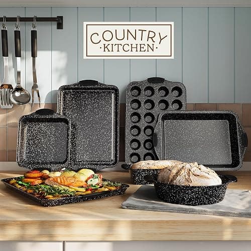 Country Kitchen Nonstick Stackable Bakeware Set - Durable, Easy Release Baking Set, Black, 10 Pcs thumbnail 2