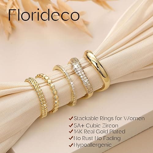 Florideco Stackable Rings for Women Non Tarnish Dainty 14K Gold Plated Stacking Cubic Zirconia Thumb Ring Set Trendy Statement Chunky Band Rings Promise Engagement Rings Size 6-10 thumbnail 7