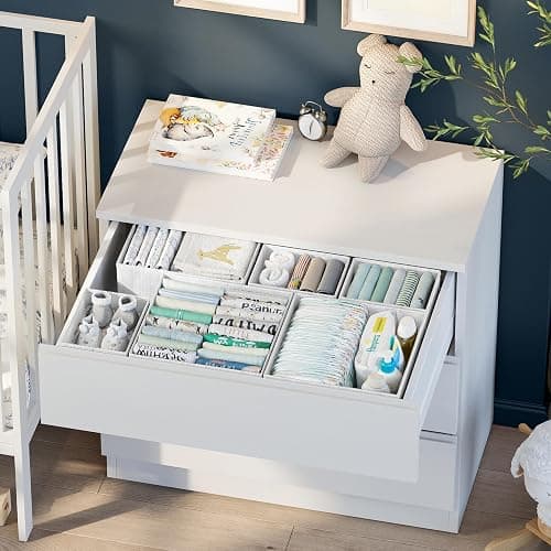 Drawer Organizer Clothes Set of 12 White-Grey - Dresser Organizer For Nursery, Bedroom, Closet - Perfect Baby Clothes Organizer and Storage & General Nursery Organization or Dresser Drawer Organizers thumbnail 2