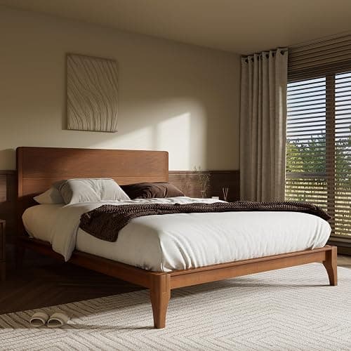 Merax King Size Bamboo Platform Bed, Mid-Century Modern Bed Frame with Tall Headboard, Solid Sustainable Bedframe King-Size, Wood Slat Support, No Box Spring Needed, Easy Assembly, Noise Free, Brown thumbnail 3