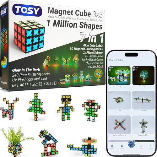 TOSY Magnet Cube 3x3 - 30 Blocks, 240 Magnets, Multipurpose: Creative Building Blocks, Transformable Fidget Spinner, Puzzle/Infinity Cube, Christmas Stocking Stuffers Gift for Kids, Glowing STEM Toy - Image 1