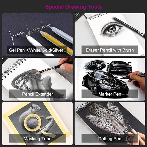 HIFORNY 126 PCS Drawing Kit Sketching Pencil Set,Sketch Pencils Art Supplies with 3-Color Sketchbook,Graphite,Charcoal,Blending Tools,Drawing Pencils for Adults Artists in Zipper Case thumbnail 7
