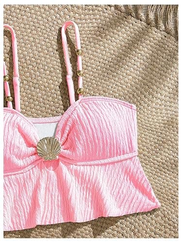 OYOANGLE Girl's Two Piece Metallic Shell Bikini Sets Cut Out Ruffle Top High Waist Hipster Swimsuit thumbnail 3