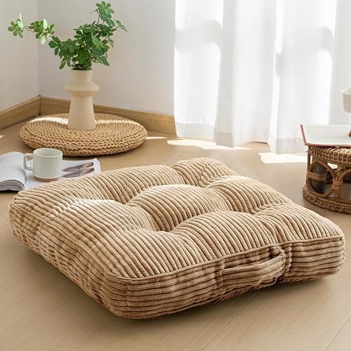 HIGOGOGO Washable Floor Pillow Cushion for Adults, Meditation Cushion Pillow, Large Square Floor Sitting, Removable Tufted Corduroy Cover, for Tatami Living Room or Yoga, 22x22 Inch, Machine Washable - Image 1