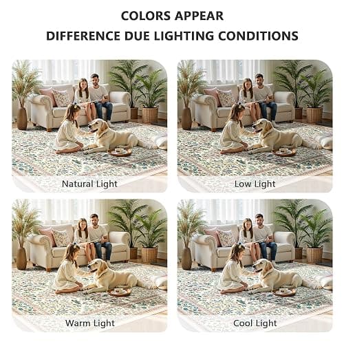 Yarooge 8x10 Area Rugs, Machine Washable Low Pile Floral Rugs for Living Room, Bedroom, Large Boho Area Rug with Non-Slip Backing for Dining Room(Pink Floral) thumbnail 8