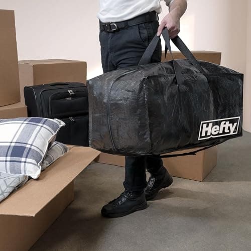 Hefty Moving Bag – Extra Large Double Zipper Backpack – Heavy Duty, Water Resistant, Foldable, Reusable Packing & Storage Tote with Shoulder Straps for Garage and Basement Organization – 2 Pack thumbnail 6