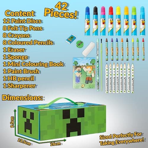 Minecraft Colored Pencils Art Supplies Set Crayons Watercolor Paints Colored Markers Coloring Drawing Kit Creeper Art Set Case Gamer Gifts for Boys thumbnail 6