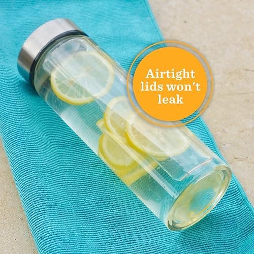 Juice Bottles - 4 Pack Wide Mouth Glass Bottles with Lids - for Juicing, Smoothies, Beverage Storage - 16oz Glass Water Bottles, BPA Free, Stainless Steel Lids, Leakproof, Reusable, Borosilicate thumbnail 5