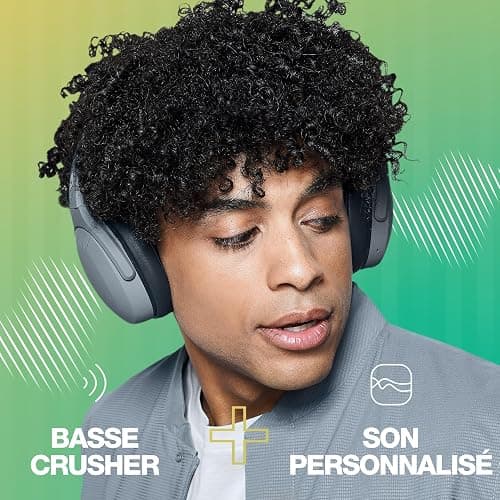 Skullcandy Crusher Evo Wireless Bluetooth Headphones with Extra USB-C Charging Cable, Multi-Sensory Bass, Noise Isolating Over-Ear Fit, 40 Hours Battery, Microphone for iPhone Android - Chill Grey thumbnail 2