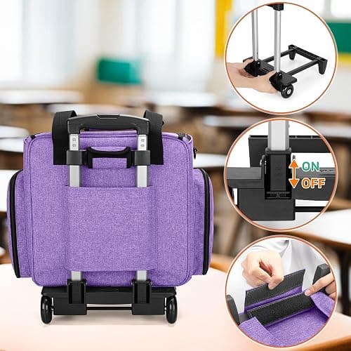 LUXJA Rolling Teacher Bag with Multiple Pockets and Bottom Support Pad, Multifunctional Teacher Tote Bag with Detachable Dolly (Patent Design), Purple thumbnail 6