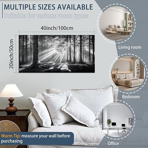Trogonup Black and White Misty Forest Wall Art for Living Room Trees Large Nature Canvas Artwork for Bedroom Office Home Decor Ready to Hang 20"x40" thumbnail 5