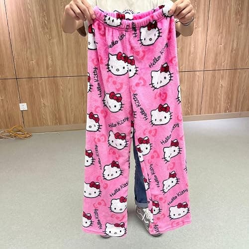 BIUGNVW Anime Pajamas Pants Women Cartoon Family Christmas Pajama Pants Kawaii Flannel Pajama Pants Black and Pink thumbnail 2