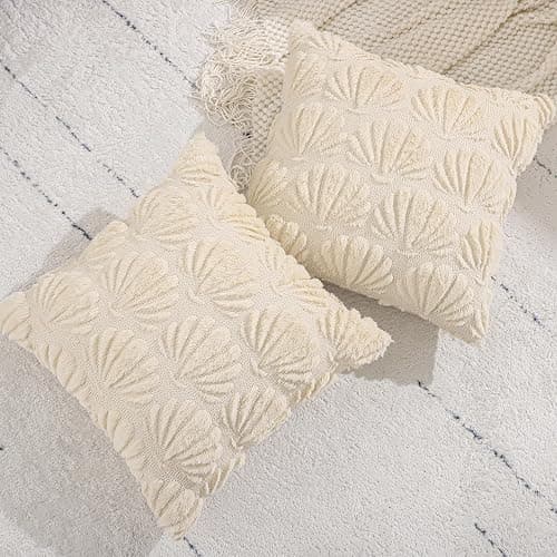 Tosleo Sea Pillow Covers 18x18 inch Set of 2 Farmhouse Decor Beige Shell Throw Pillow Cover Soft Plush Faux Fur Jacquard Pillow Case Ocean Themed Cushion Covers for Summer Sofa Home Decor thumbnail 5